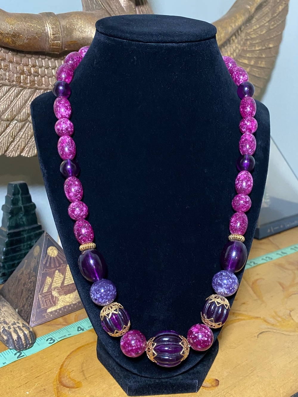 Vintage Purple and Fuchsia Beaded Statement Necklace